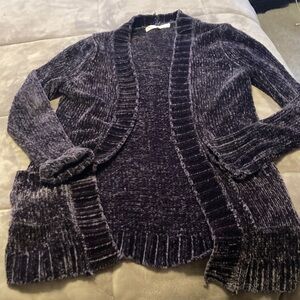 Plush Open-Front Chenille Cardigan - Deep Heather